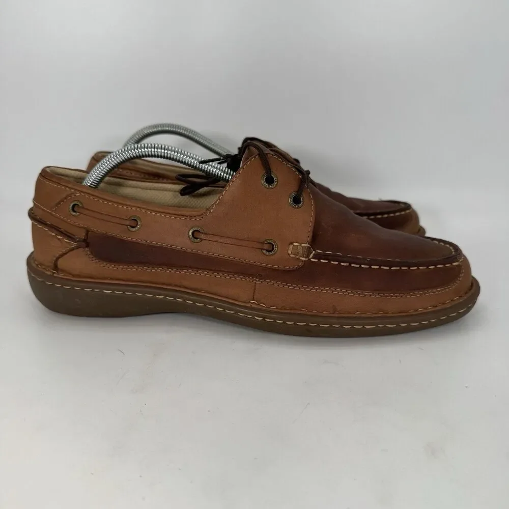 Hunter's Bay Leather Deck Shoe Men's 10.5 Brown Lace up Slip Resistant Boat Shoe